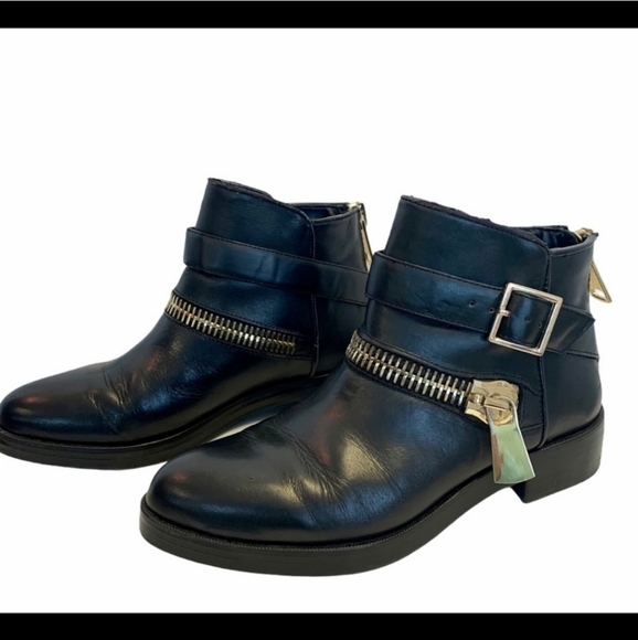 Zara black ankle booties gold buckle zipper - Picture 3 of 8